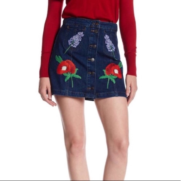 Topshop Embroidered Denim Mini Skirt - Picture 3 of 6